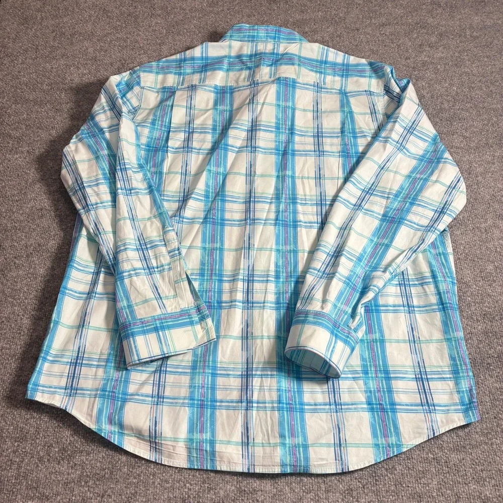Tommy‎ Bahama Plaid Button Down Mens XXL Turquoise Pima Cotton Excellent Marlin